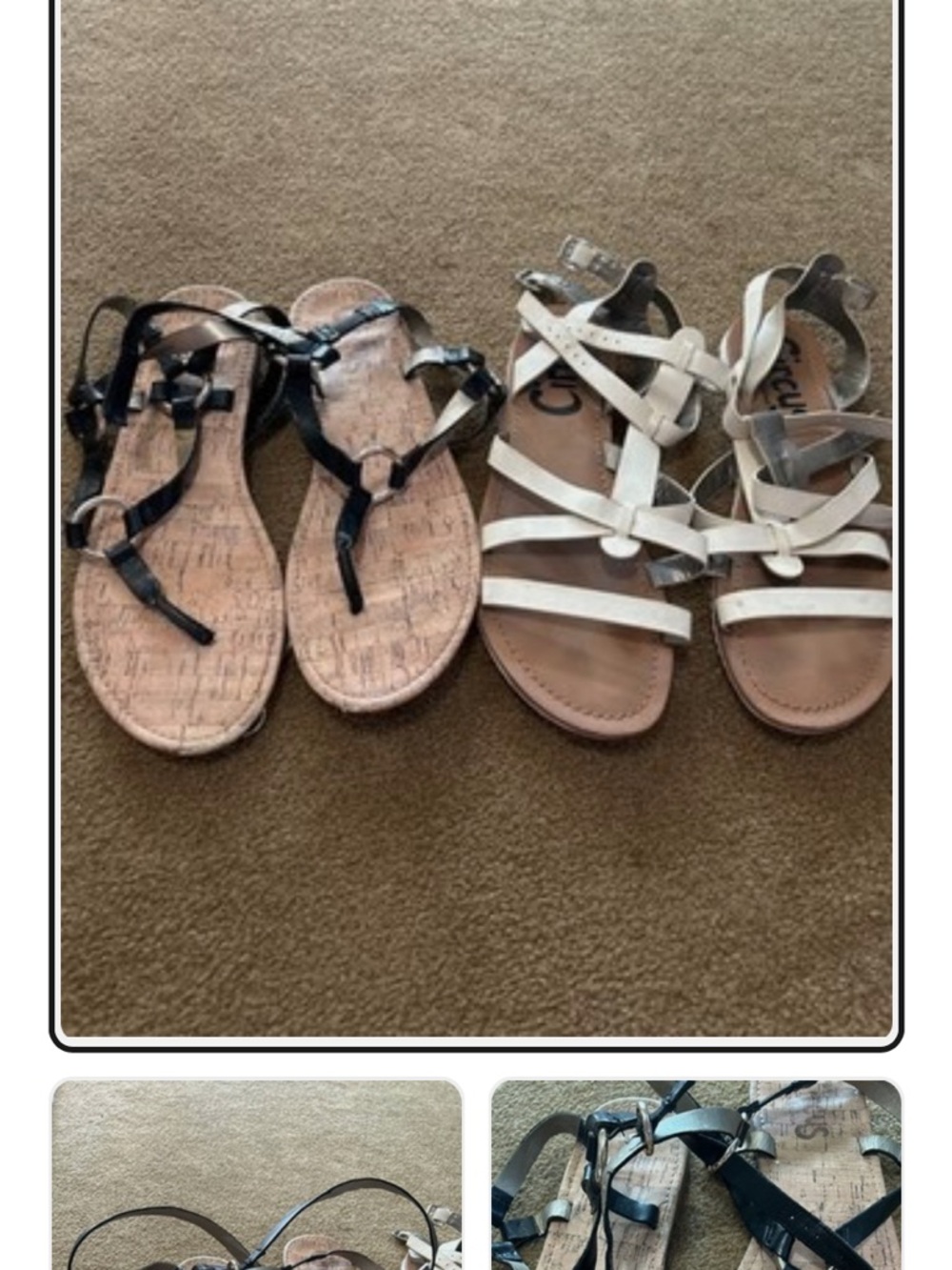Circus by Sam Edelman White Strappy Sandals & Black Cork-Style Thong Sandals